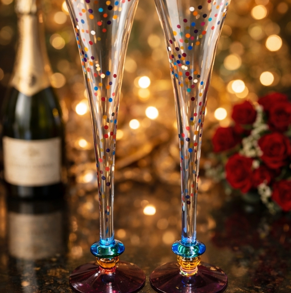 Colorful Polka Dot Champagne Flutes Set Of 2